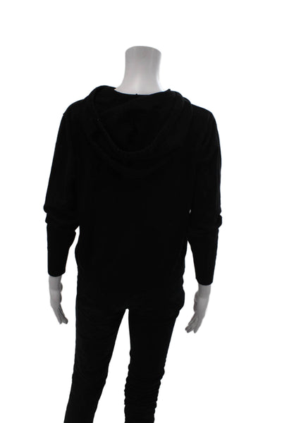 Aqua Womens Long Sleeves Pullover Hooded Sweater Black Cotton Size Small