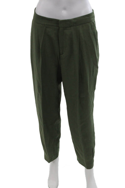 Zara Womens Pleated Detail Pocketed Tapered Leg Pants Green Size M