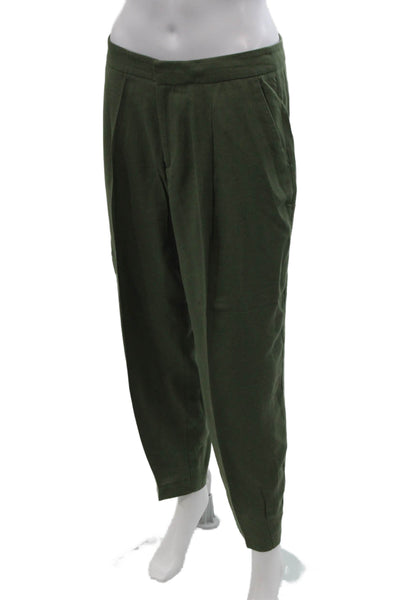 Zara Womens Pleated Detail Pocketed Tapered Leg Pants Green Size M