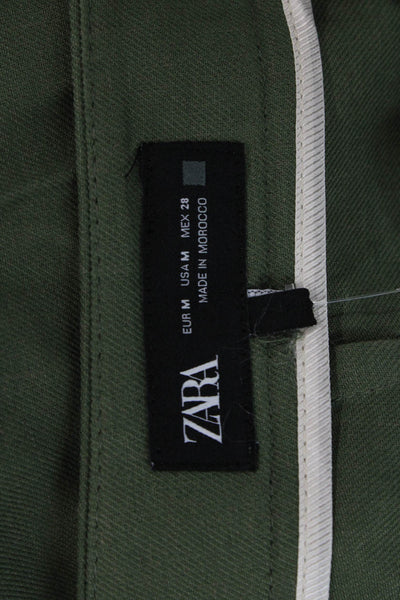 Zara Womens Pleated Detail Pocketed Tapered Leg Pants Green Size M