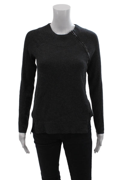 Vince Womens Crew Neck Zip Detail Long Sleeve Sweater Top Gray Size XXS