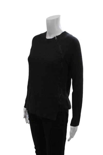 Vince Womens Crew Neck Zip Detail Long Sleeve Sweater Top Gray Size XXS