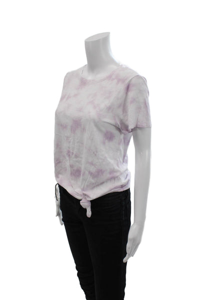 Sanctuary Womens Cotton Tie Dye Tie Front Short Sleeve Tee Top Purple Size XS