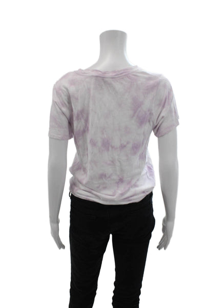 Sanctuary Womens Cotton Tie Dye Tie Front Short Sleeve Tee Top Purple Size XS