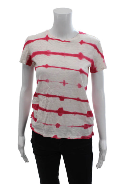 ATM Womens Cotton Tie Dye Crew Neck Short Sleeve Tee Top White Red Size XS