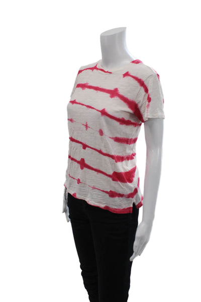 ATM Womens Cotton Tie Dye Crew Neck Short Sleeve Tee Top White Red Size XS