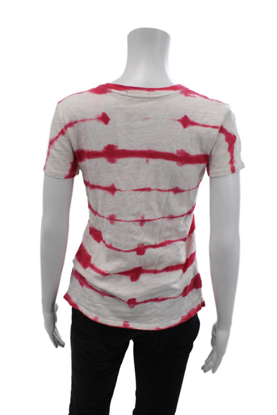 ATM Womens Cotton Tie Dye Crew Neck Short Sleeve Tee Top White Red Size XS
