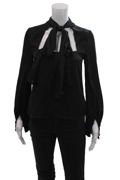 Milly Womens Tie Back Cut Out Long Sleeve Blouse Top Black Size 0
