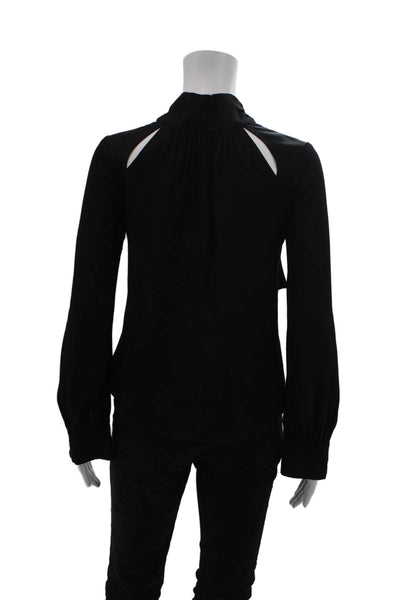 Milly Womens Tie Back Cut Out Long Sleeve Blouse Top Black Size 0