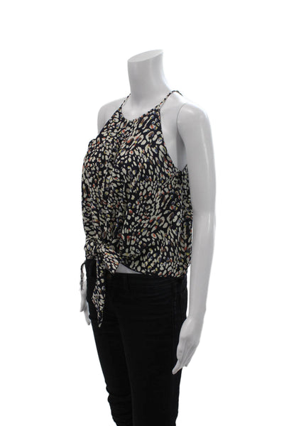 Tyche Womens Printed Tie Front Cut Out Front Sleeveless Blouse Top Navy Size S
