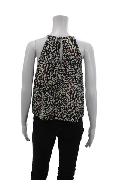 Tyche Womens Printed Tie Front Cut Out Front Sleeveless Blouse Top Navy Size S
