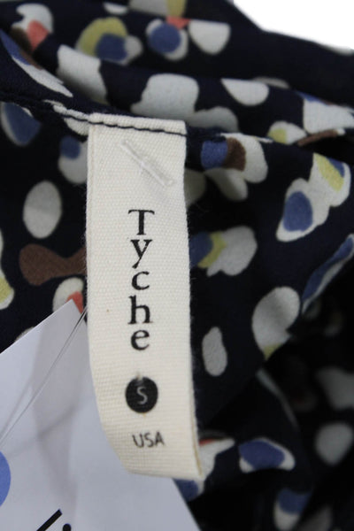 Tyche Womens Printed Tie Front Cut Out Front Sleeveless Blouse Top Navy Size S