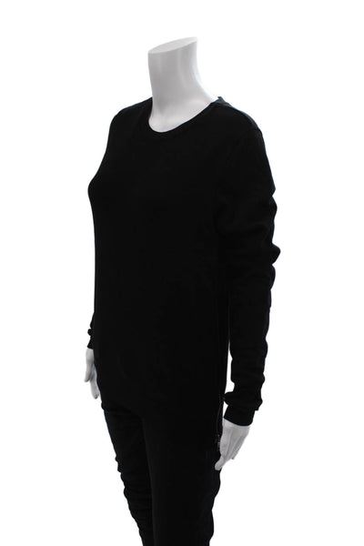 Cotton Citizen Womens Cotton Crew Neck Zippered Detail Top Black Size S
