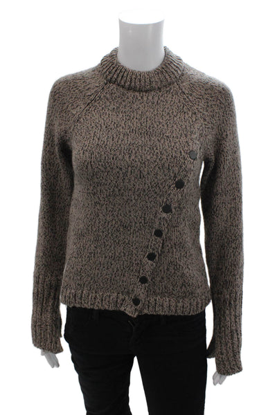 Zara Womens Knitted Crew Neck Flecked Button Detail Sweater Gray Size S