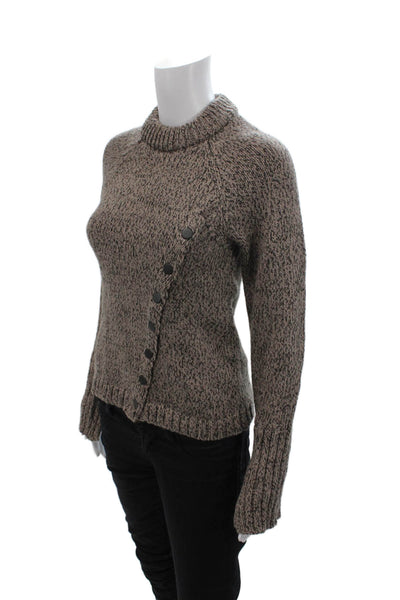 Zara Womens Knitted Crew Neck Flecked Button Detail Sweater Gray Size S