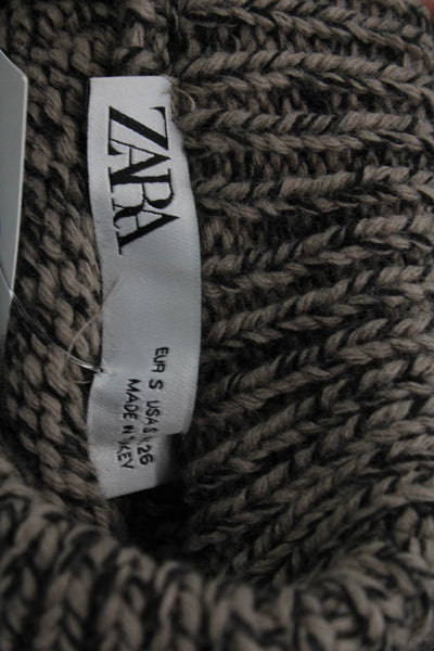 Zara Womens Knitted Crew Neck Flecked Button Detail Sweater Gray Size S