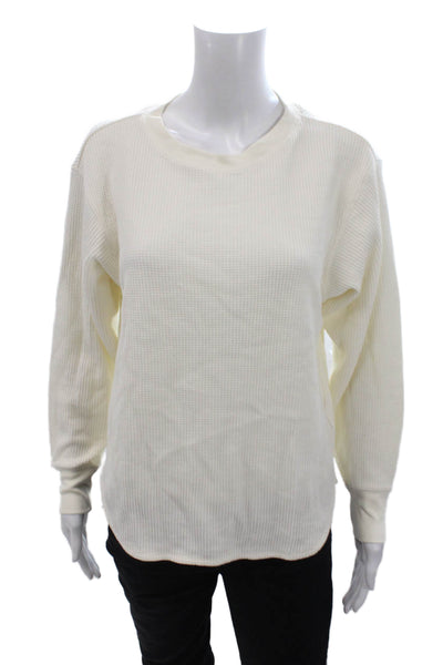 Uniqlo Womens Cotton Waffle Knit Long Sleeve Crew Neck Top White Size XS