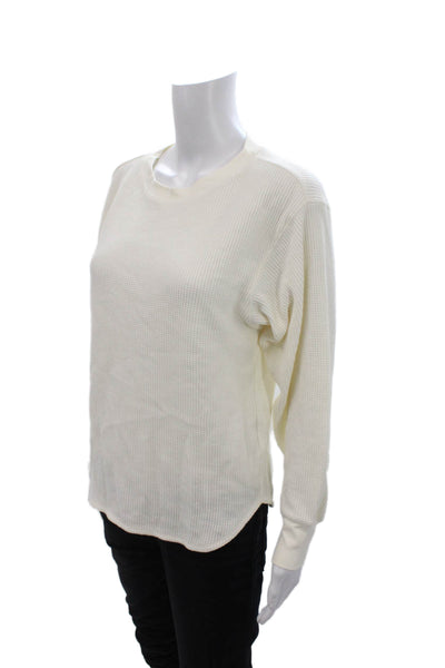 Uniqlo Womens Cotton Waffle Knit Long Sleeve Crew Neck Top White Size XS