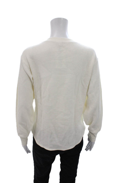 Uniqlo Womens Cotton Waffle Knit Long Sleeve Crew Neck Top White Size XS