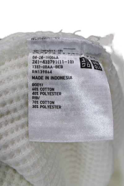 Uniqlo Womens Cotton Waffle Knit Long Sleeve Crew Neck Top White Size XS