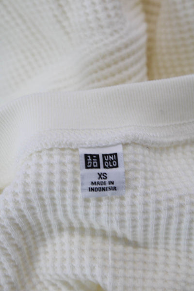 Uniqlo Womens Cotton Waffle Knit Long Sleeve Crew Neck Top White Size XS