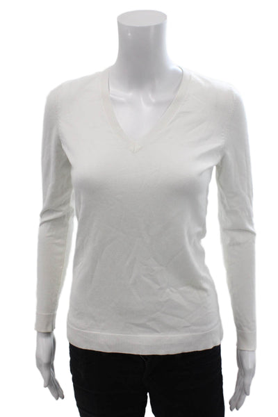525 America Womens V-Neck Long Sleeve Casual Top Solid White Size XS