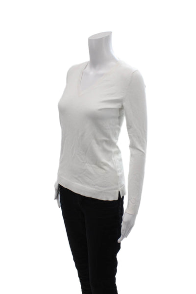 525 America Womens V-Neck Long Sleeve Casual Top Solid White Size XS