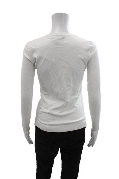 525 America Womens V-Neck Long Sleeve Casual Top Solid White Size XS