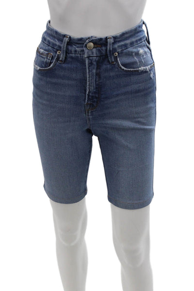 Good American Womens Cotton Distressed Pocketed Denim Shorts Blue Size 00