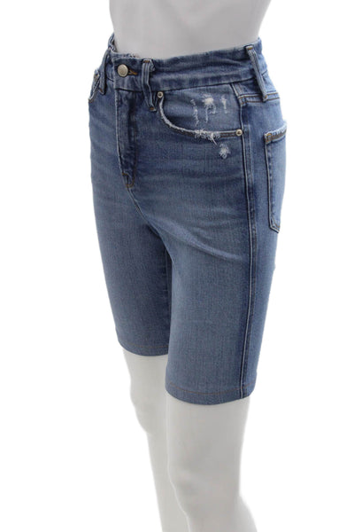 Good American Womens Cotton Distressed Pocketed Denim Shorts Blue Size 00