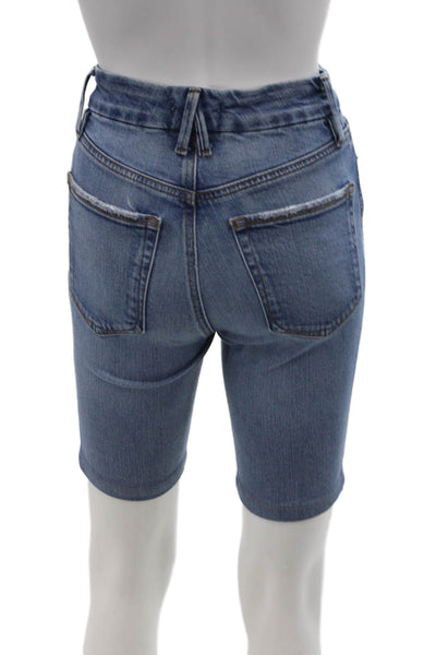 Good American Womens Cotton Distressed Pocketed Denim Shorts Blue Size 00