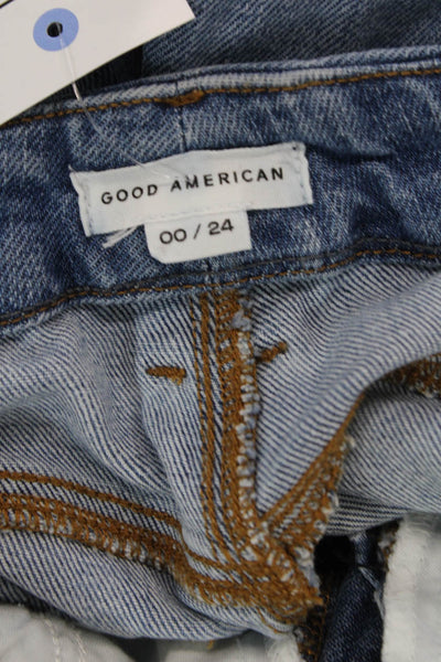 Good American Womens Cotton Distressed Pocketed Denim Shorts Blue Size 00