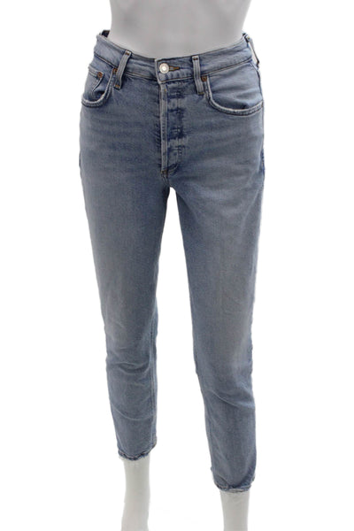 Agolde Womens Cotton Distressed Detail Pocketed Casual Skinny Jeans Blue Size 24