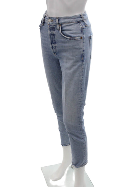 Agolde Womens Cotton Distressed Detail Pocketed Casual Skinny Jeans Blue Size 24