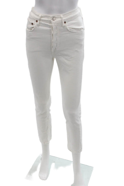 Agolde Womens Cotton Buttoned Pocketed Skinny Jeans White Size 24