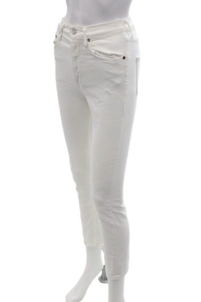 Agolde Womens Cotton Buttoned Pocketed Skinny Jeans White Size 24