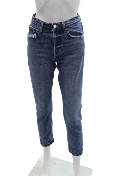 Agolde Womens Cotton Distressed Detail Pocketed Casual Jeans Blue Size 24