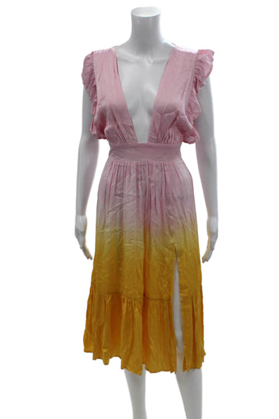 Stillwater Womens Ombre Print V-neck Ruffle Mini Dress Pink Orange Size XS