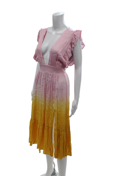 Stillwater Womens Ombre Print V-neck Ruffle Mini Dress Pink Orange Size XS