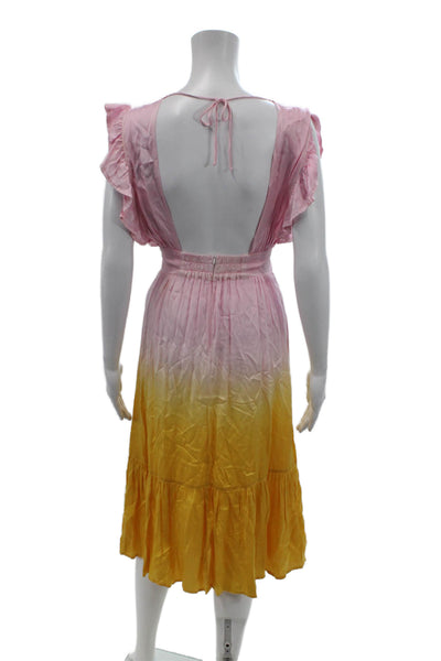 Stillwater Womens Ombre Print V-neck Ruffle Mini Dress Pink Orange Size XS