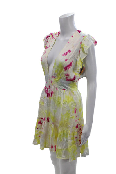 Stillwater Womens Tie Dye V-Neck Ruffle Sleeveless Dress Yellow Multi Size XS