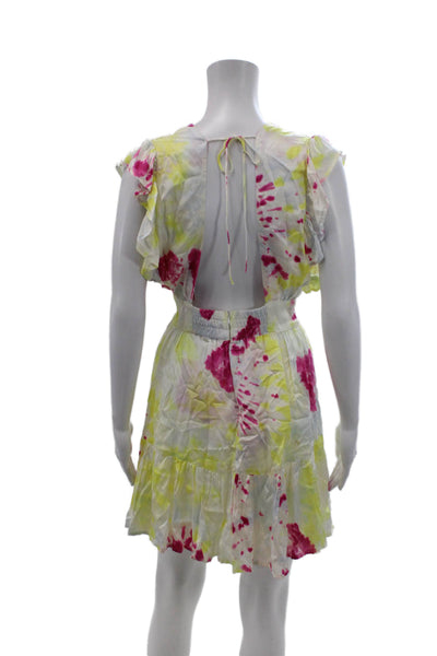 Stillwater Womens Tie Dye V-Neck Ruffle Sleeveless Dress Yellow Multi Size XS