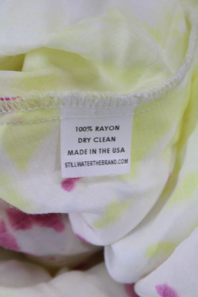 Stillwater Womens Tie Dye V-Neck Ruffle Sleeveless Dress Yellow Multi Size XS
