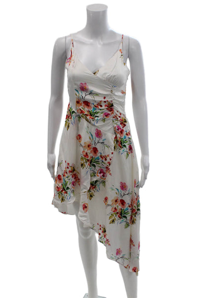 Marjorelle Womens Floral V-neck Sleeveless Asymmetric Dress White Size XS