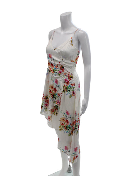 Marjorelle Womens Floral V-neck Sleeveless Asymmetric Dress White Size XS