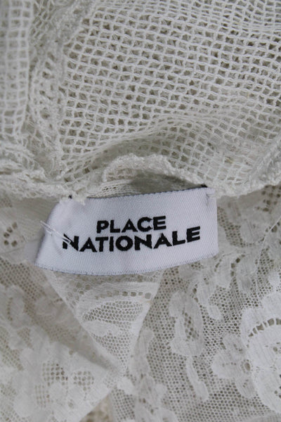 Place Nationale Womens Woven Lace Fringe Trim Sleeveless Top White Size L