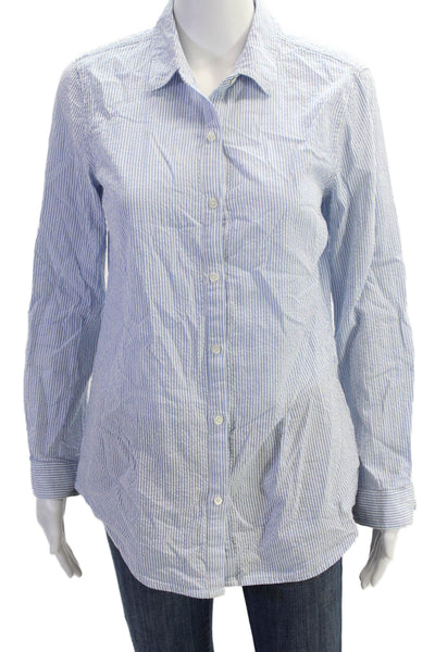 J. Mclaughlin Womens Cotton Long Sleeve Stripe Button Up Blouse Blue Size S