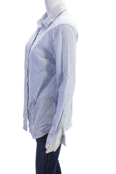 J. Mclaughlin Womens Cotton Long Sleeve Stripe Button Up Blouse Blue Size S