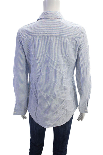 J. Mclaughlin Womens Cotton Long Sleeve Stripe Button Up Blouse Blue Size S