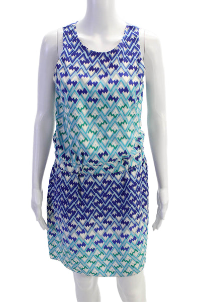 Nell Womens Silk Geometric Print Sleeveless Back Cutout Detail Dress Blue Size 4